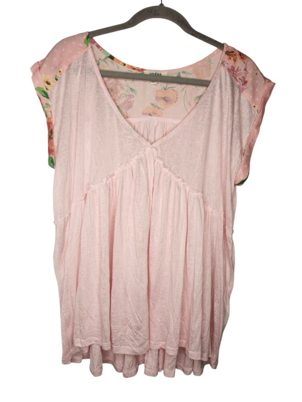 Umgee Pink and Floral Lightweight V Neck Blouse Size Large
